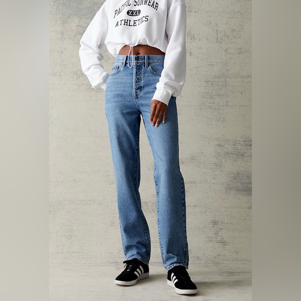 PacSun Medium Blue High Waisted Straight Leg Jeans Size 29 Ankle Length